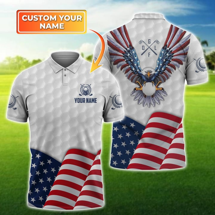 Personalized Golf American Flag And Bald Eagle 3D Polo Shirt