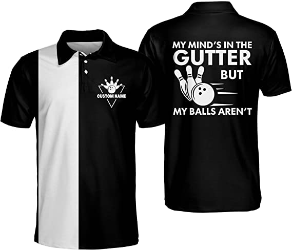 Custom Bowling Shirt with Name, My Mind's in The Gutter But My Ball aren't Funny Bowling Jersey for Men