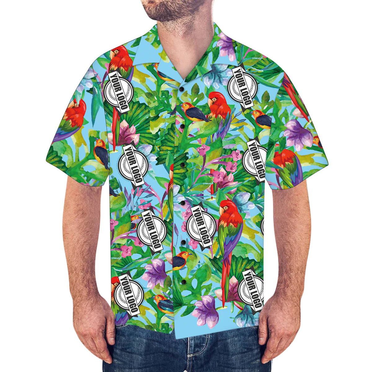 Custom Logo Colorful Parrot Hawaiian Shirt