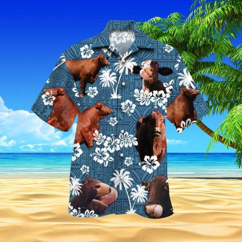 Gertrudis Cattle Aloha Hawaiian Shirt - Funny Gertrudis Cattle Hawaiian Shirt, Tropical Flower Hawaiian Shirt For Men & Women