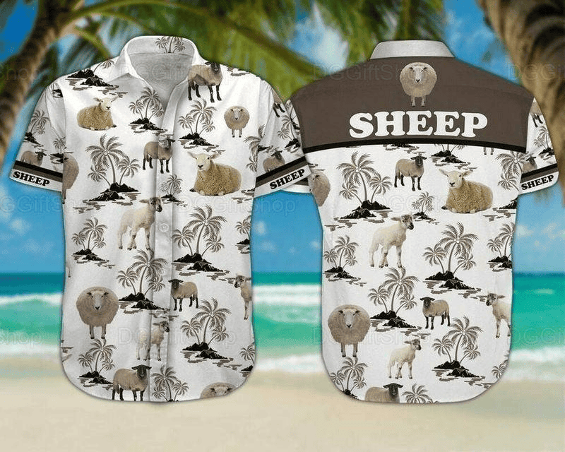 Sheep Aloha Hawaiian Shirt, Palm Tree Pattern Hawaiian Shirt